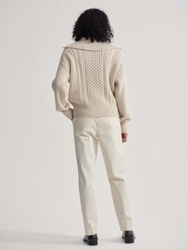 detail Dámský svetr Varley Camello Relaxed Cable Half Zip