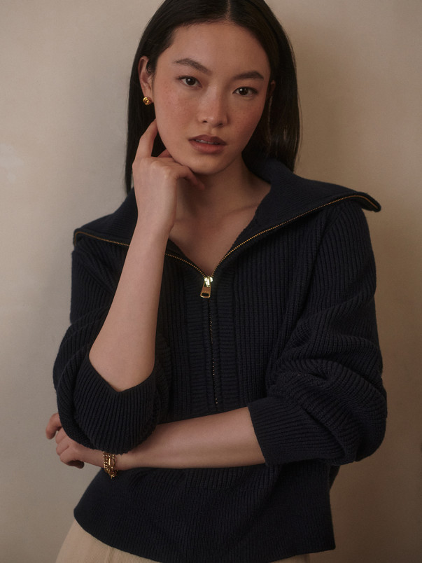 detail Dámský svetr Varley Maura Half Zip Rib Knit