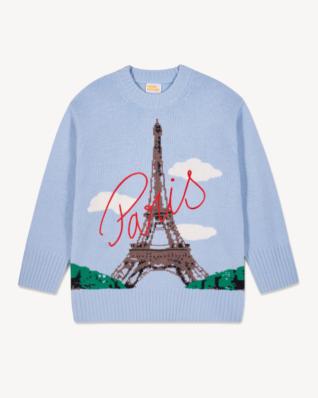 detail Dámský svetr FROM FUTURE ROUND NECK SMOOTH BLUE