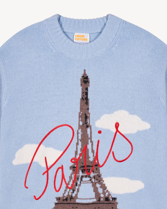 detail Dámský svetr FROM FUTURE ROUND NECK SMOOTH BLUE