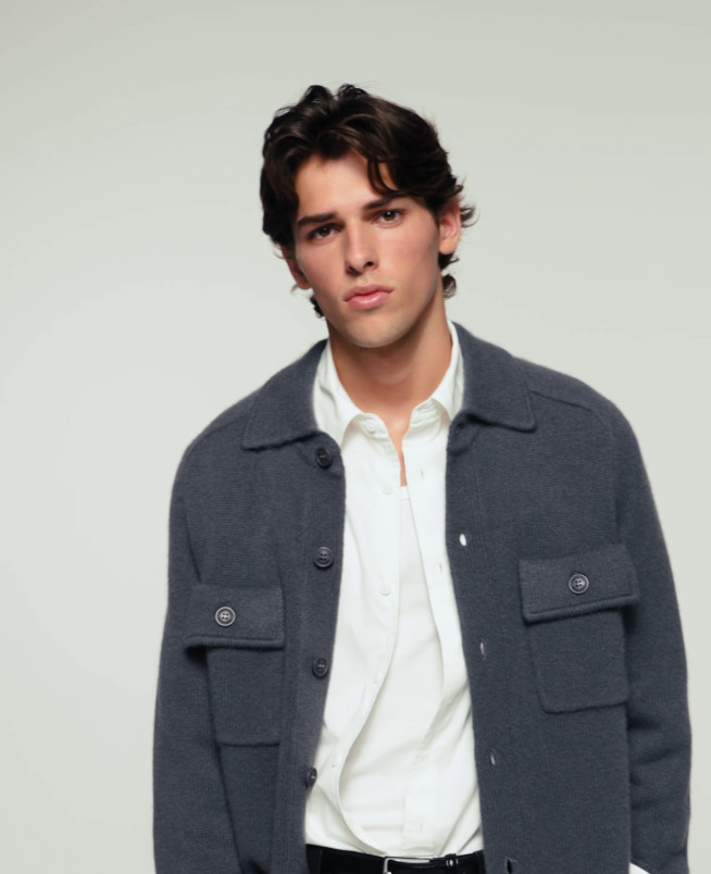 detail Pánský svetr FROM FUTURE CARDIGAN GRIS CHINE CLAIR