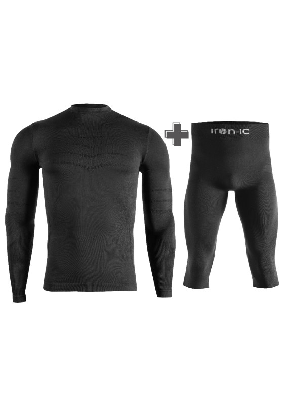 detail Pánský set termoprádla Iron-ic - triko s dlouhým rukávem a 3/4 kalhoty