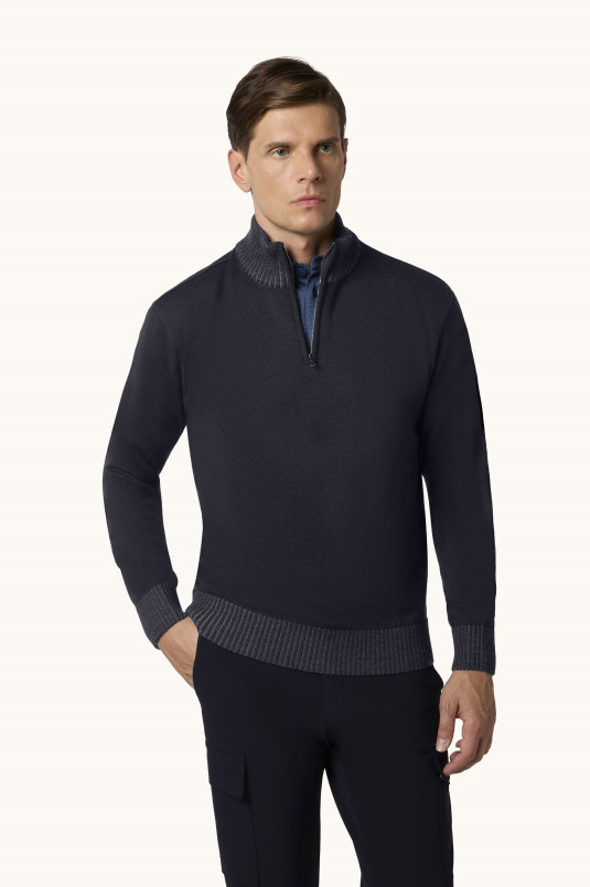 detail Pánský svetr PAUL & SHARK MEN'S KNITTED WOOL ZIPPED SWEATER